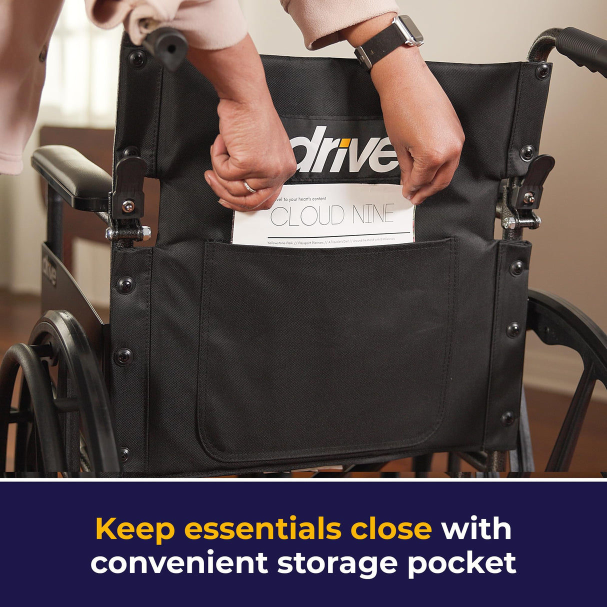 Drive Medical SSP118FA-SF Silver Sport 1 Folding Transport Wheelchair with Full Arms and Removable Swing-Away Footrest, Black