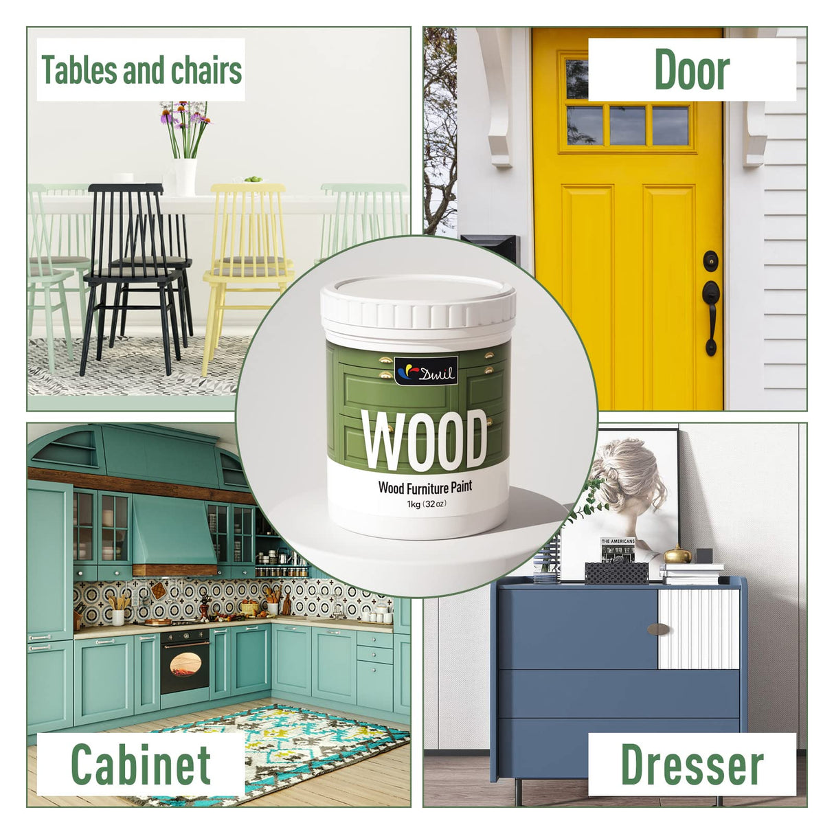 DWIL Matte Finish Furniture Paint - 64 Oz Wood Paint for Cabinets, Doors, Tables, and Dressers Refinishing - Water-Based, Non-Toxic & Odorless, Easy to Apply(Black)-With Tools
