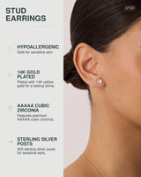 PAVOI Stud Earrings for Women, 925 Silver, Yellow Gold, Size 6 Millimeters
