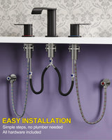 Matte Black Waterfall Bathroom Faucet for Sink 3 Hole 8 Inch Widespread Bathroom Sink Faucets with Pop-up Drain Supply Lines Stainless Steel 2-Handle Bathroom Sink Faucet for Bath Vanity Homevacious