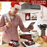 VitalCozy 12 Pcs Christmas Kitchen Towels and Dishcloths Absorbent Merry Christmas Tree Reindeer Truck Santa Claus Hand Dish Tea Towels Plaid Decoration for Xmas Home Gift Supplies, 14.2 x 21.3 Inch