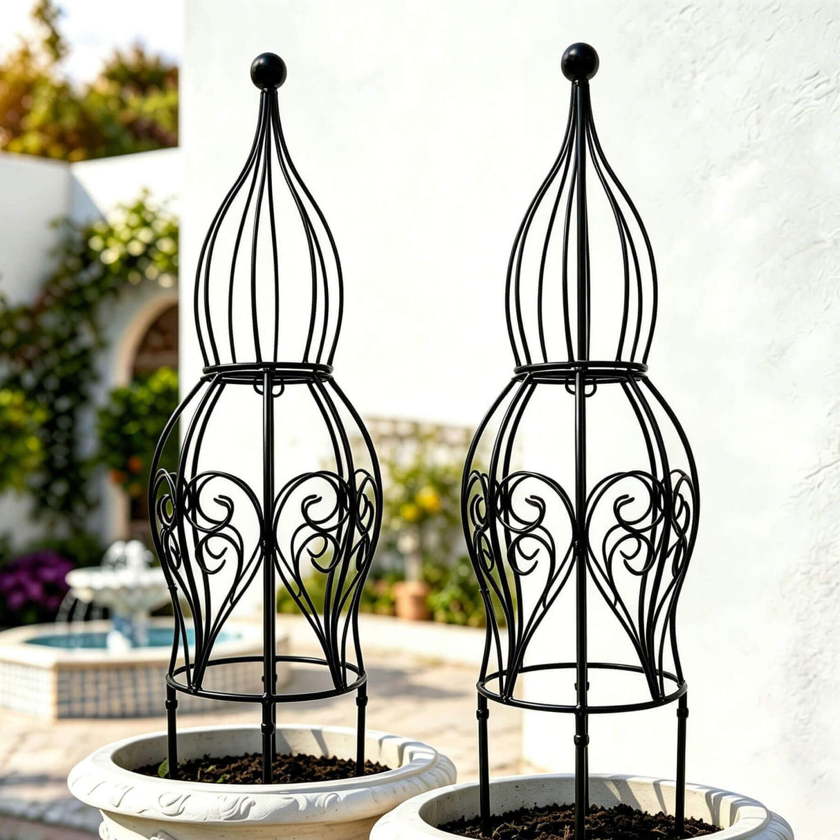 2-Pack Metal Garden Obelisk Trellis, 26.4" Butterfly Rose Plant Support