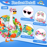 Ciyufavo 23 in Porch Goose Summer Outfit Bikini, Hawaiian Porch Goose Swimsuit Clothes Costume Accessories with Bow Glasses Swim Ring for 23" Summer Goose Garden Patio Statue Decor (Flamingos)