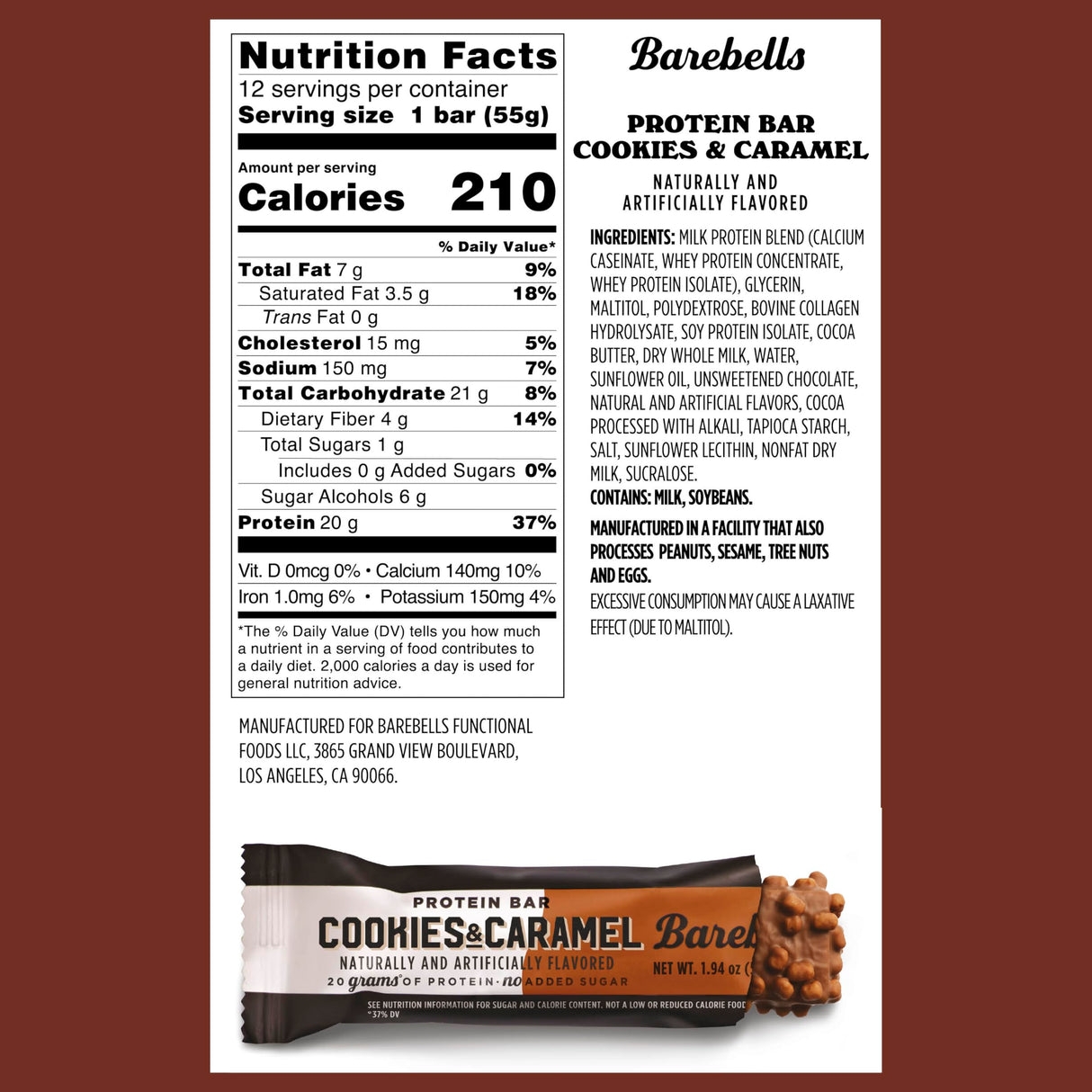 Barebells Protein Bars Cookies and Caramel - 24 Bars (2 Packs of 12), 20g High Protein Treats - Chocolate Nutrition Bar with 1g Total Sugars - On-The-Go Breakfast or Post-Workout Snack