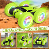 FDCTR Remote Control Car, Stunt RC Cars, 2.4GHz Double Sided 360° Flips RC Crawler, Outdoor Toys for Kids Ages 4-8, Upgraded USB-C Modular Battery, 5 6 7 8 9 10 +Year Old Boys Birthday Gifts Green
