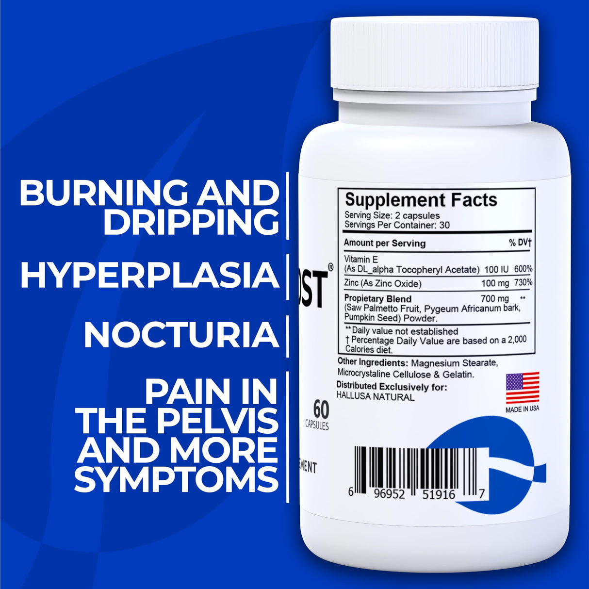 Próstata Inflamada - Prostatitis - Pastillas para la próstata - HALLPROST 60 CAPSULAS