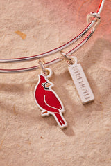 ALEX AND ANI 'Strength' Cardinal Duo Charm Bangle Bracelet - Red Cardinal Charm, Inspirational 'Strength' Accent, Nickel-Free, Cardinal Jewelry for Women (Shiny Silver)