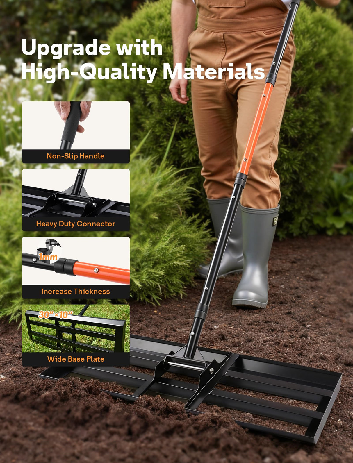 Lawn Leveling Rake 30" x 10", Heavy Duty Lawn Leveler with 78" Handle