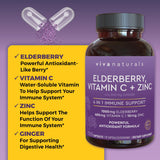Viva Naturals Elderberry with Vitamin C and Zinc (120 Capsules) - 1000mg Sambucus Elderberry Immune Support Supplement, Black Elderberry Capsules for Adults, Elderberry Vitamins - 2 Months Supply