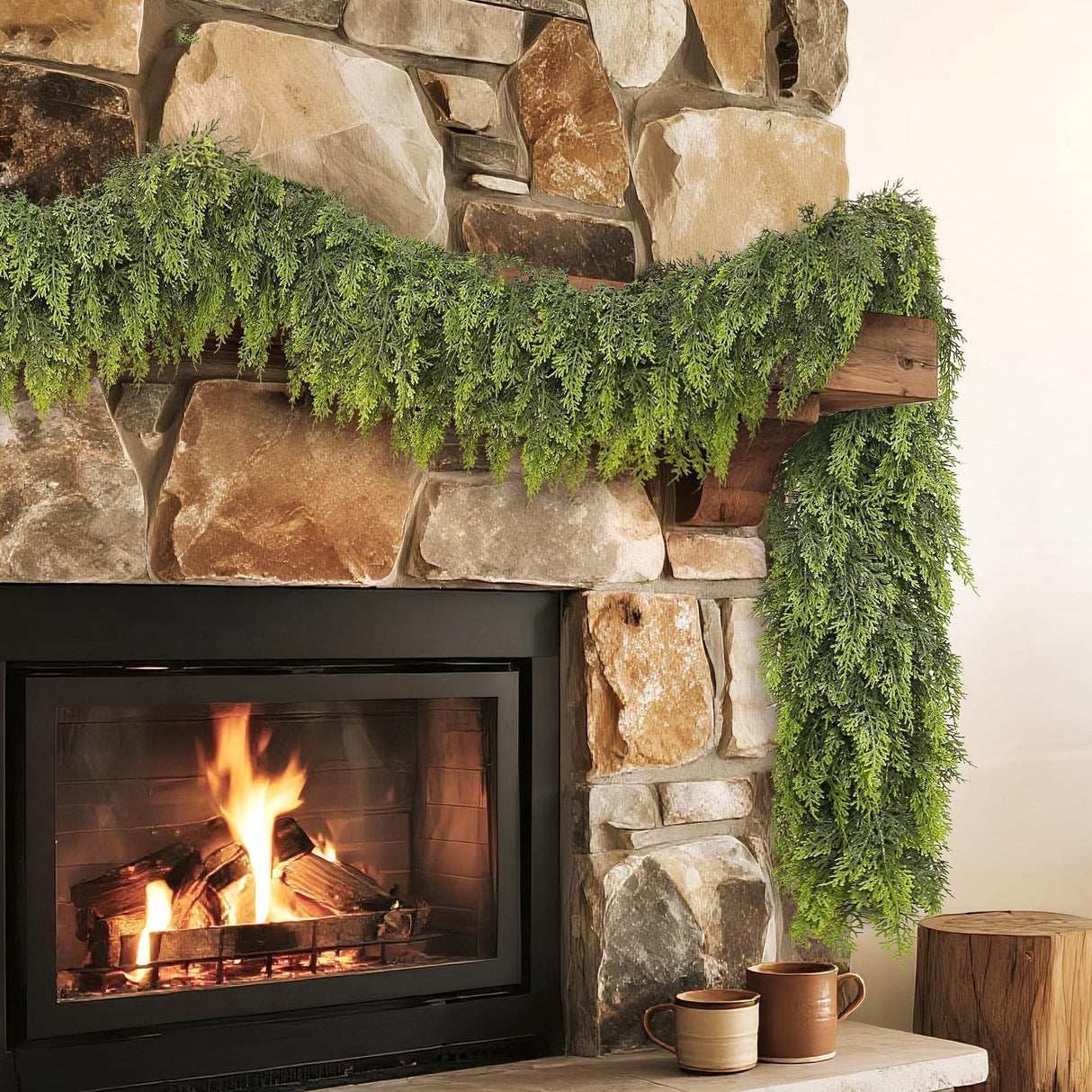 Real Touch Cedar Garland - Artificial Christmas Garlands Faux Green Cedar Fake Pine Needles Garland for Fireplace,Table, Stairs, Mantle, Window,Indoor Outdoor,Home,Holiday Decor(1 PCS,9 FT)