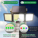 Solar Outdoor Lights Motion Sensor, 2500LM 286 LED Security Flood Lights with Visual Battery & Mode Display, 3 Lighting Modes, IP65 Waterproof 3-Head Wide Angle for Garage, Yard, Patio (2 Pack)