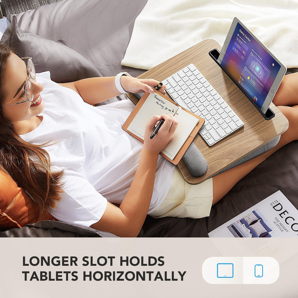 HUANUO Laptop Lap Desk with Cushion, Fit up to 15.6" Laptops, Woodgrain