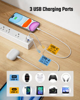 10Ft Flat Extension Cord with Multiple Outlets, Surge Protector Power Strip