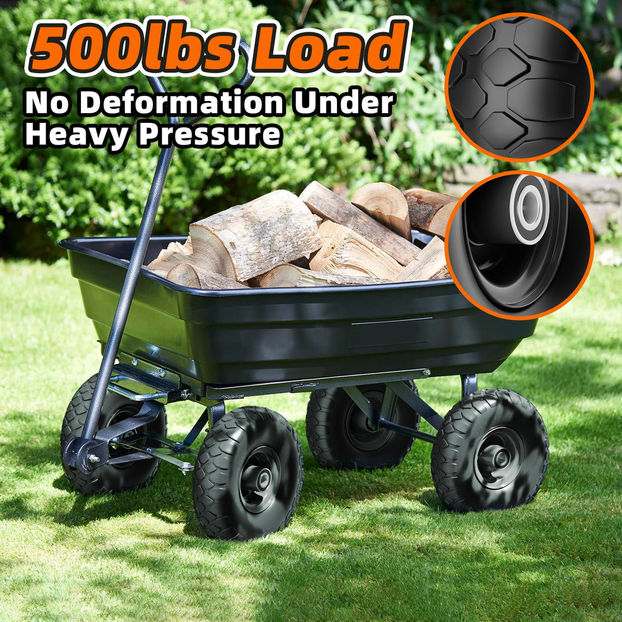 RONPOW 4.10/3.50-4 Flat Free Tire, 10 Inch Solid Tires, 500Lb Heavy Duty Replacement Wheel with 5/8" Bearings, Compatible with gorilla Cart, Garden Carts, Dump Wagons, Dolly & Hand Trucks, 2Pack Black