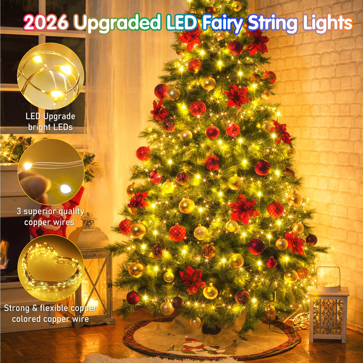 KNONEW 203FT 600 LED Outdoor Fairy Lights Plug in, Christmas Fairy Lights Outdoor Waterproof 8 Modes Memory Times for Wedding Bedroom Walls Garden Trees Decoration(Warm White)