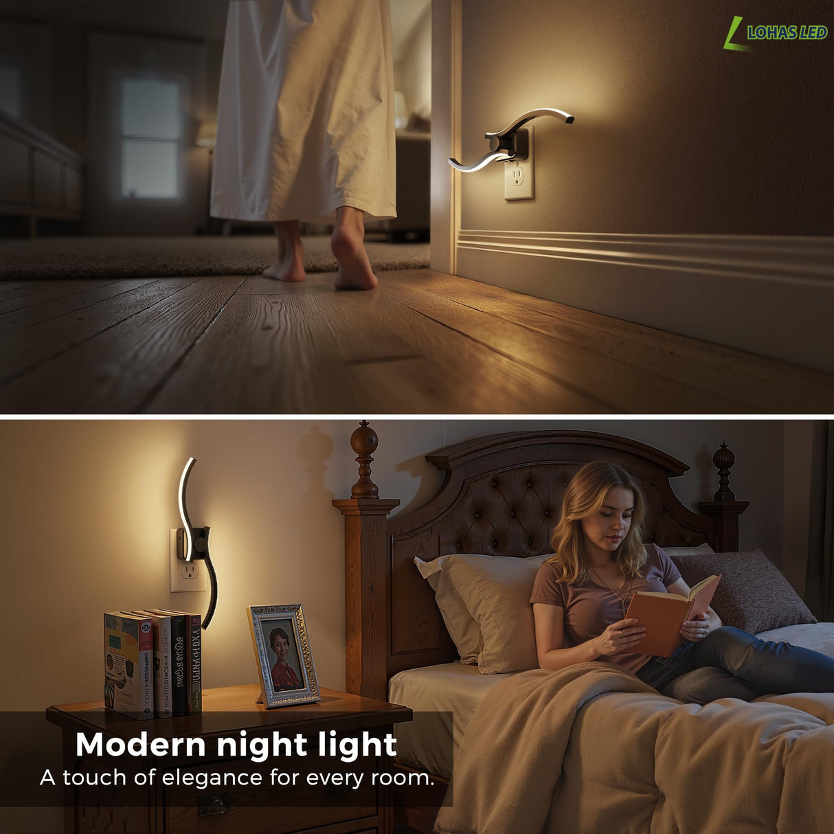 L LOHAS LED Night Light, 2 Pack Night Lights Plug into Wall, Modern Wall Sconces with Dusk to Dawn Sensor, Dimmable Wave Plug in Night Light, 3000K Soft White for Bedroom Living Room
