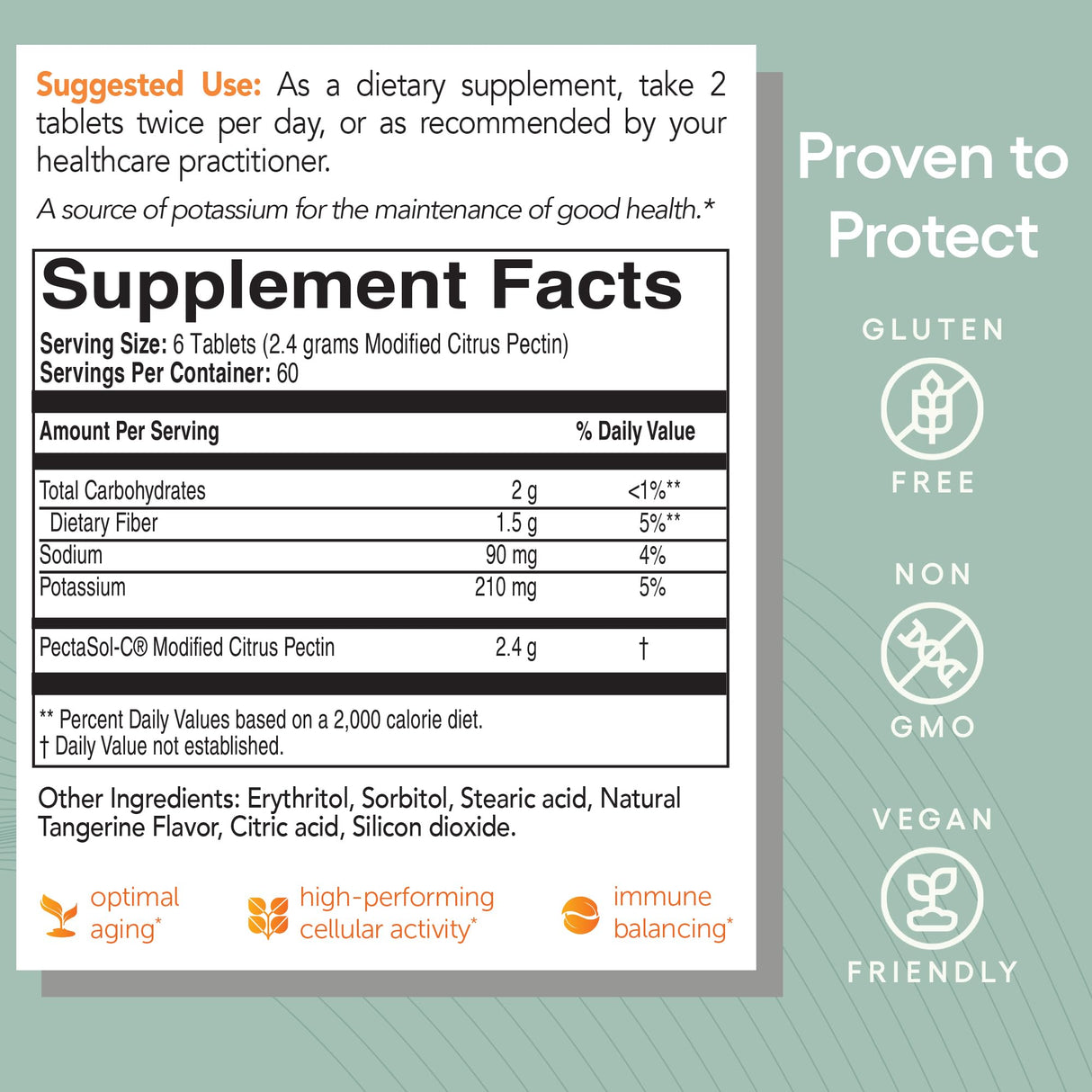 EcoNugenics PectaSol Modified Citrus Pectin – 120 Tangerine Chewable Tablets – Total-Body Health Supplement to Support Heart, Immune System, Inflammation Response + Maintain Healthy Galectin-3 Levels