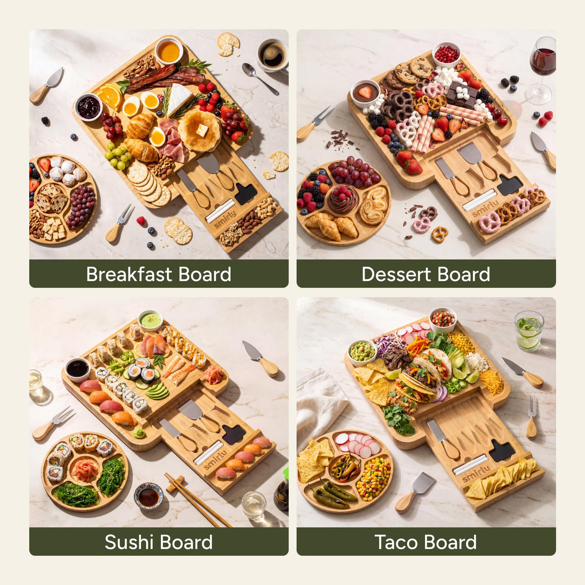 SMIRLY Charcuterie Board Set with Serving Accessories, Bamboo