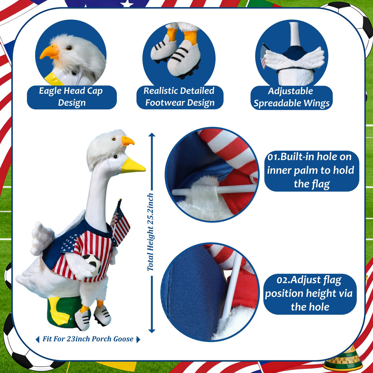 Soccer Porch Goose Outfits, Football Geese Duck Statues Clothes Art Decor