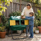 Werph 43 Gallon Compost Bin with Gloves, Fast Assembly & Easy Setup Outdoor Compost Tumbler, Updated Dual Chamber Tumbling Composter for Garden, Kitchen, and Yard Waste, Green