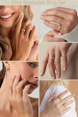 GoldGifts Non Tarnish Gold Chunky Rings Set for Women Men, 14K Gold Plated Pinky Rings Size 3.5 Statement Dome Rings Stacking Eternity Wedding Band Jewelry