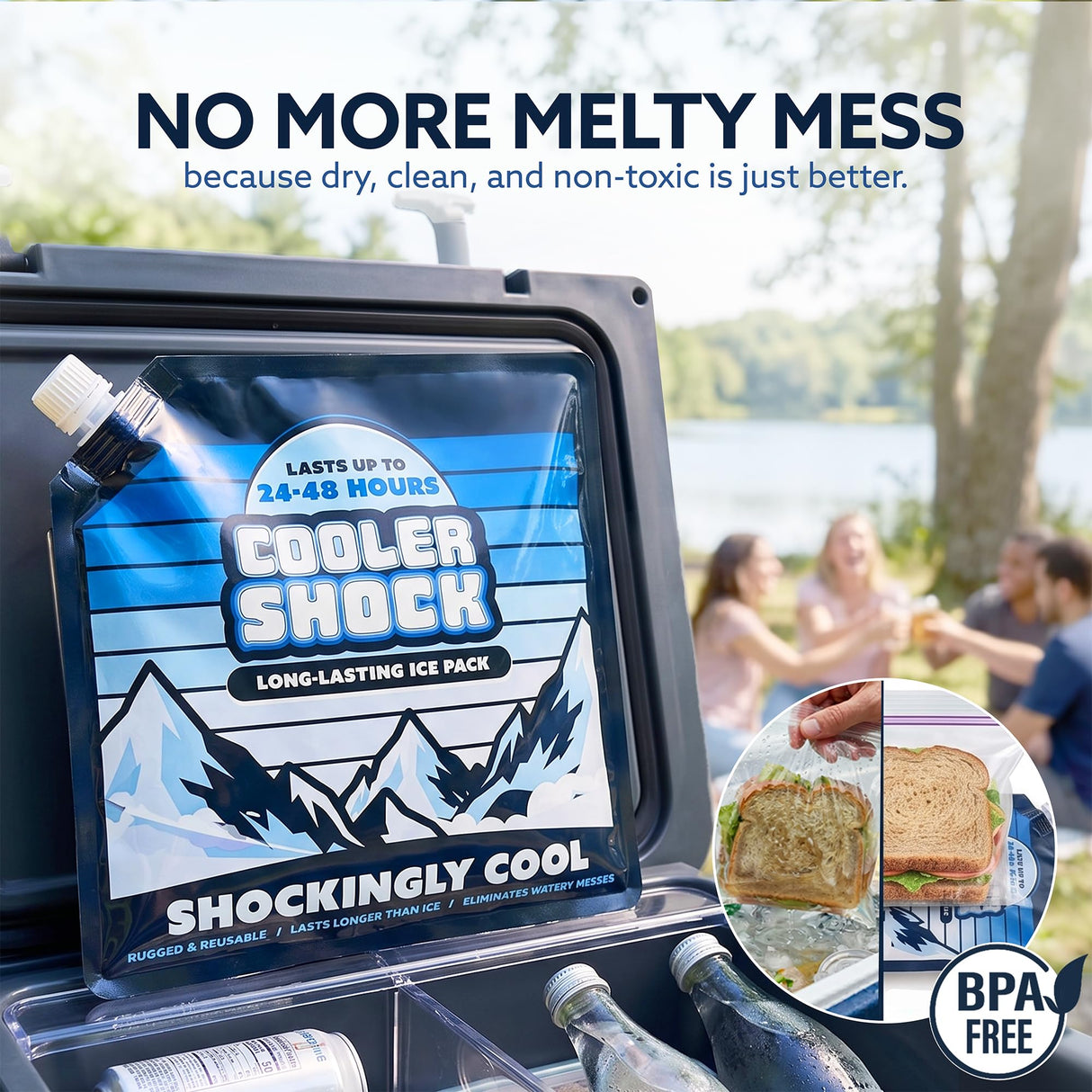 Cooler Shock 4-Pack Mid-Size 10x10 Reusable Ice Packs - Freezes to 18°F / -8°C - Long Lasting Freezer Packs for Coolers and Lunch Boxes - Camping, Fishing, Road Trips, Beach
