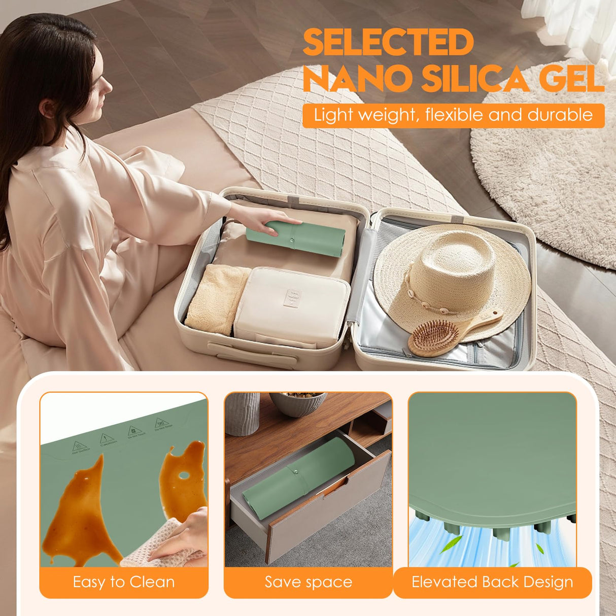 Silicone Warming Mat for Food, Fast Full Surface Heating Electric Warming Tray, 9 Level Temperature Adjustable Warming Kitchen Mat, Roll Up Food Warmer Mat for Countertop, Party, Travel