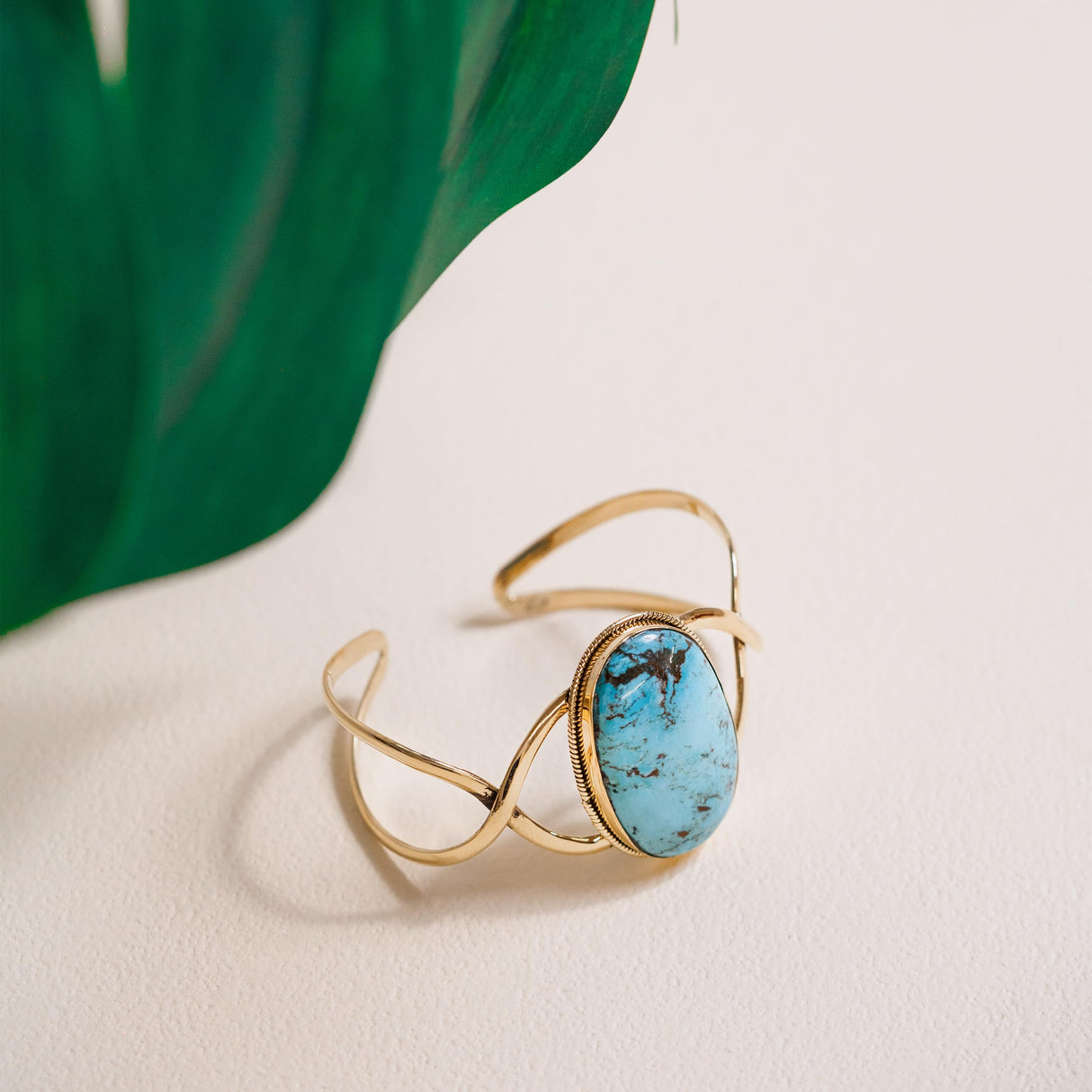 AYANA Turquoise Brass Bracelet | Stone of Healing & Protection | Throat Chakra | December Birthstone | Handcrafted with Ethically Sourced, Natural, Pure Gemstones