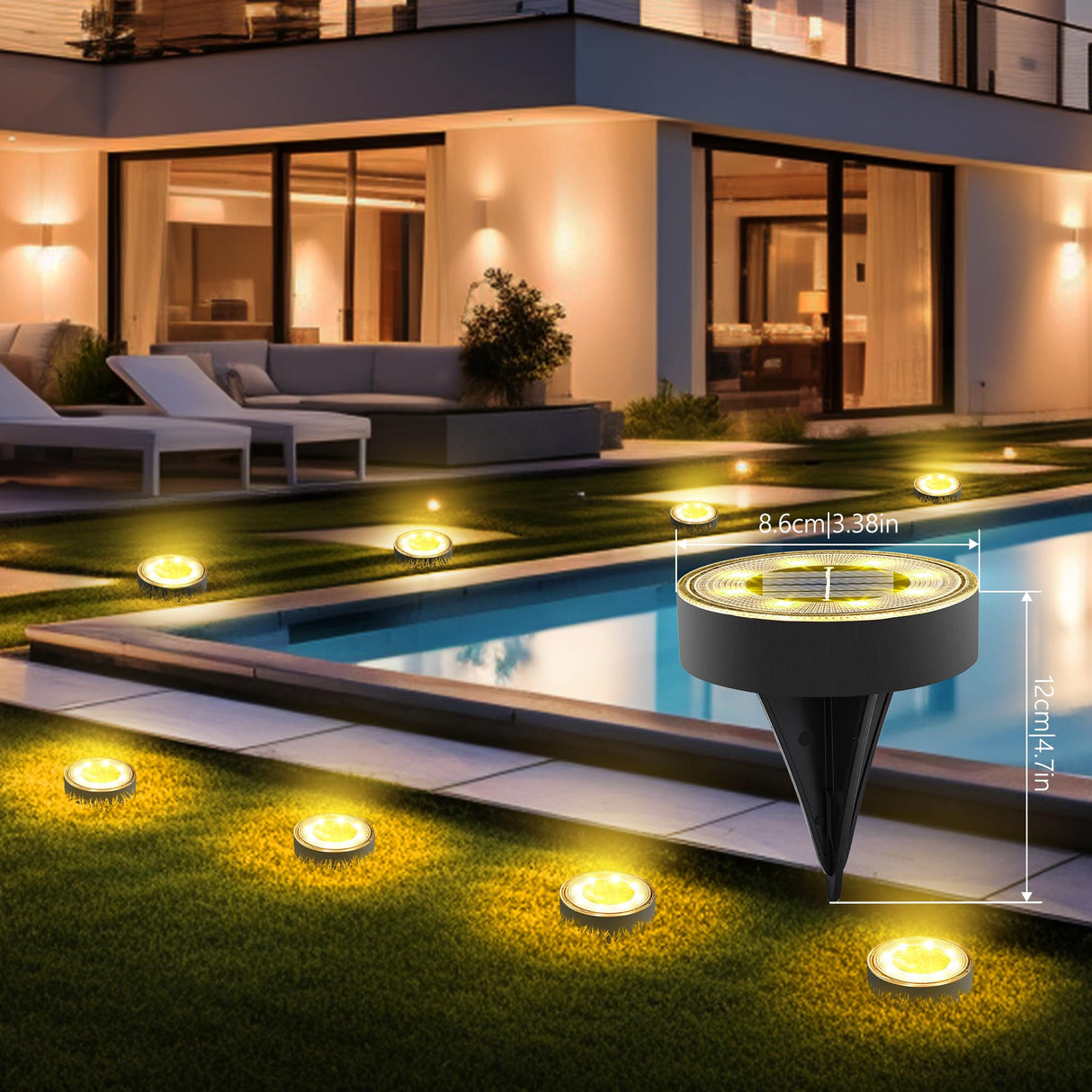 Joomer Solar Ground Lights, 12 Pack 8 LED Solar Lights Outdoor Waterproof IP68 Disc Light Landscape Lighting Garden Light for Patio Pathway Lawn Yard Driveway Walkway(Warm White)