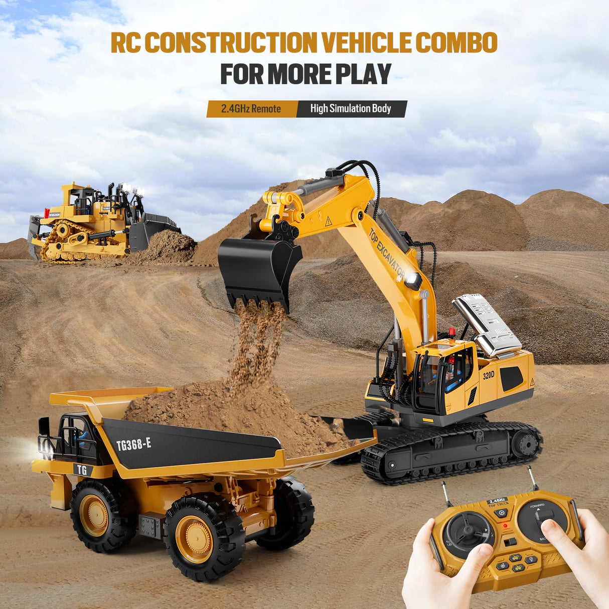 Remote Control Excavator Construction Toys for Boys, 2×1200mAh RC Construction Truck with Metal Shovel & Light, 11CH Excavator Toys for Boys 3-5 4-7 8-12 Year Old Kids Christmas Birthday Gift,120+Mins