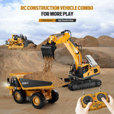 Remote Control Excavator Construction Toys for Boys, 2×1200mAh RC Construction Truck with Metal Shovel & Light, 11CH Excavator Toys for Boys 3-5 4-7 8-12 Year Old Kids Christmas Birthday Gift,120+Mins