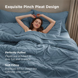 Bedsure Queen Comforter Set Mineral Blue - Bed in a Bag Queen 7 Pieces, Pintuck Bedding Sets Gift for Christmas, Pinch Pleat Bed Set with Queen Size Comforter, Sheets, Pillowcases & Shams