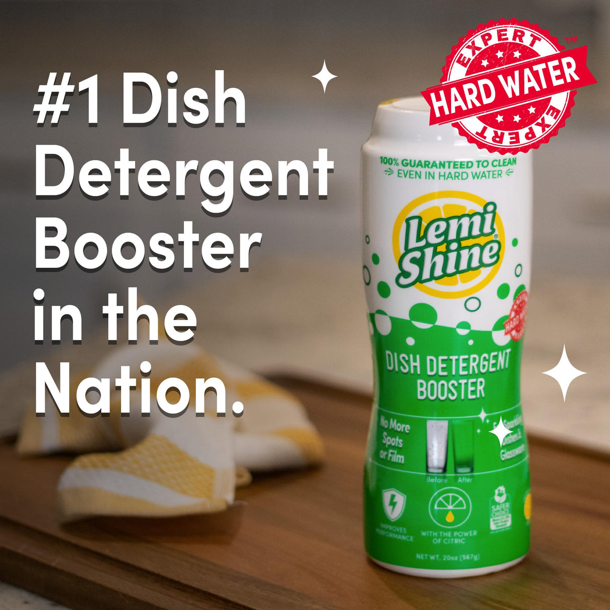 Lemi Shine Dish Detergent Booster, Hard Water Stain Remover, Multi-Use Citric Acid Cleaner 10 oz, Pack of 8