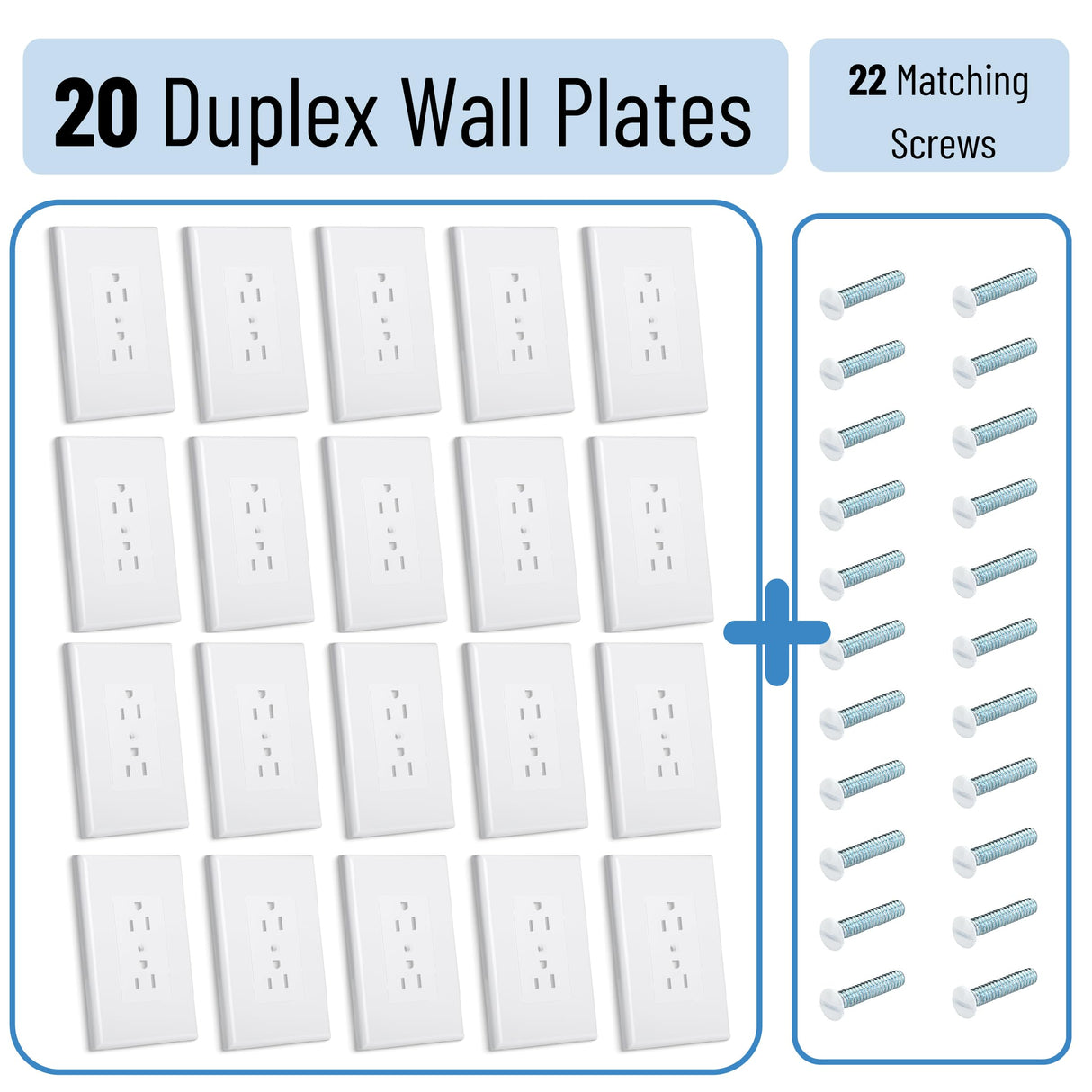 Bates- Duplex Wall Outlet Cover, 20 Pack, White Wall Plates