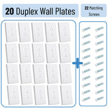 Bates- Duplex Wall Outlet Cover, 20 Pack, White Wall Plates