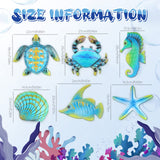 Lounsweer 6 Pcs Metal Fish Wall Art Decor, Ocean Sea Turtle Starfish Wall Sculpture Outdoor Ocean Hanging Decorations for Garden, Pool, Fence, Patio, Bathroom Indoor