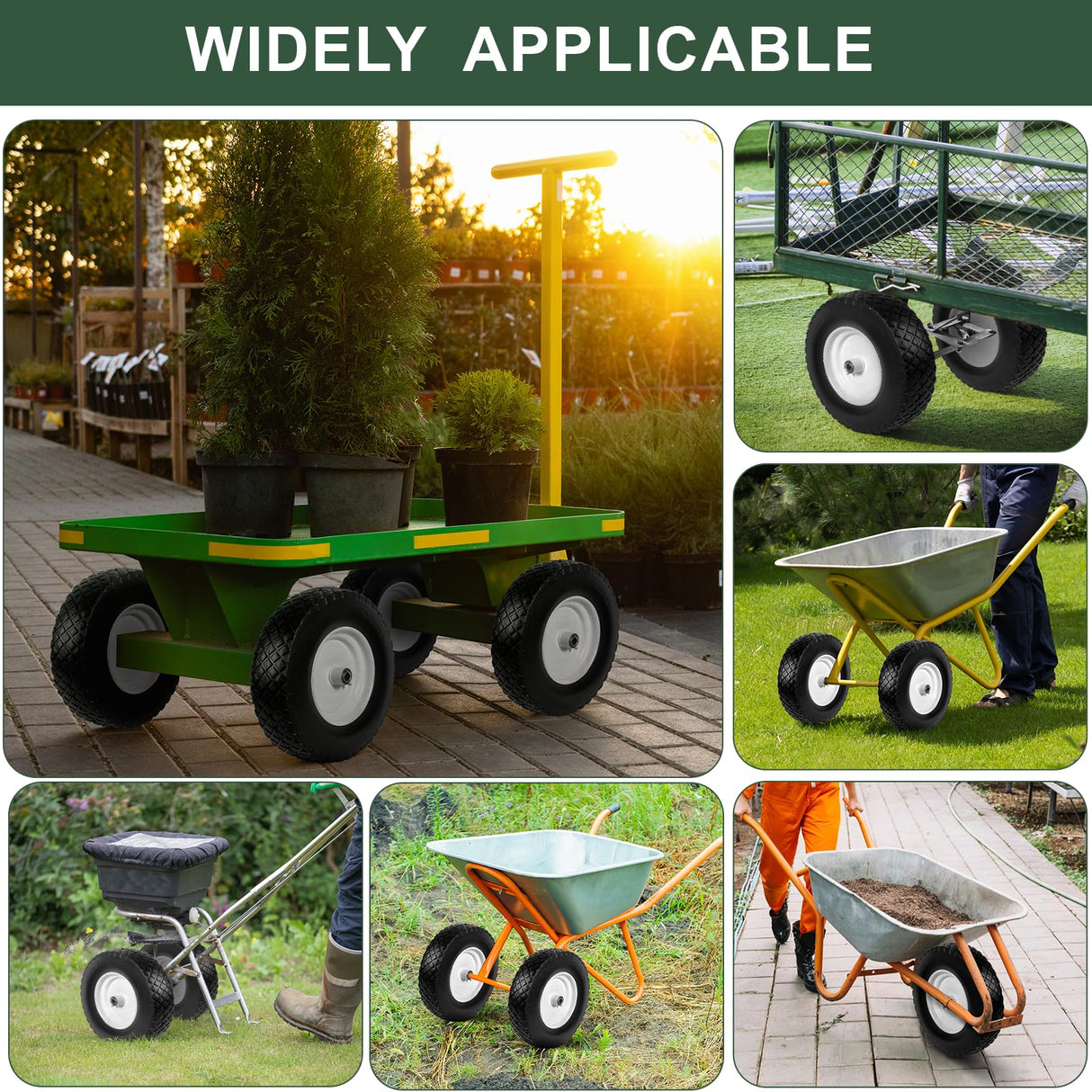 Taifa 2 PCS 16 Inch Rubber Solid Flat Free Tires and Wheels 4.80/4.00-8 with 3/4'' Axle Bore Hole, Air Less Wheel for Wheelbarrow/Wagon/Hand Truck/Trolley/Garden Cart etc.