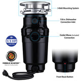Waste Maid 10-US-WM-048-3B Garbage Disposal Anti-Jam Stainless Steel Food Waste Grinding System, 1/3 HP Compact, Black
