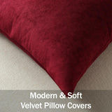 DEZENE Throw Pillow Covers 18x18 Wine Red: Pack of 2 Cozy Soft Velvet Square Modern Luxury Decorative Throw Pillow Cases for Christmas Sofa Couch Living Room Bed Home Decor