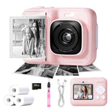 ETIKEZ Kids Camera, 1080P Instant Digital Print Camera for Kids, Christmas Birthday Gifts for 4 5 6 7 8 9 10 Year Old Girls Boys, Portable Toy with 32GB SD Card & 3 Rolls Printing Paper, Pink