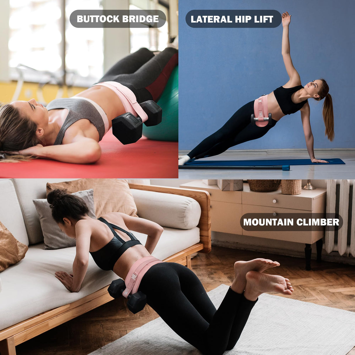 WOOTMIN Hip Thrust Belt, Fully Upgraded Hip Thrust Belt for Dumbbells, More Comfortable Hip Thrust Belt, Home Gym Hip Thrust Belt with Wider and Longer Anti-Slip Pads.(Pink)