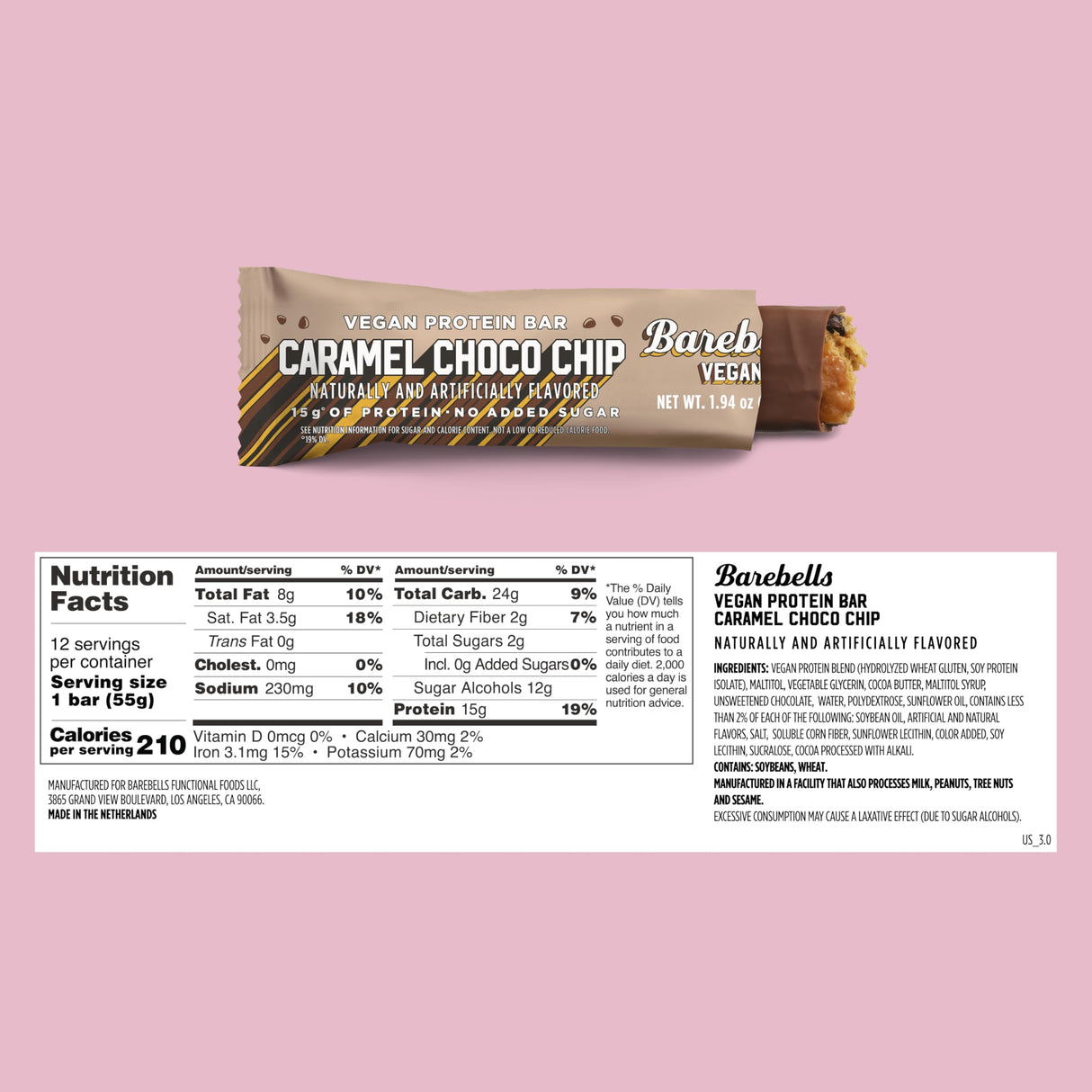 Barebells Protein Bars - Protein Snacks with High Protein - Chocolate Protein Bars - Perfect on The Go Protein Snack & Breakfast Bars (12 Count (Pack of 1), Plant Based - Caramel Choco Chip)