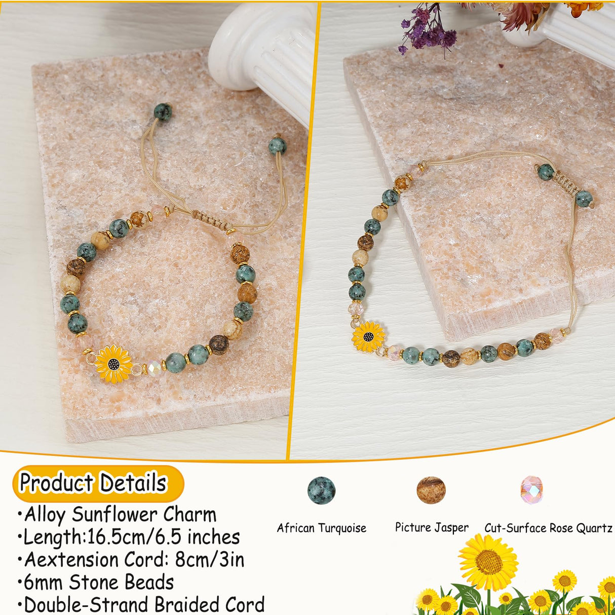 COLOYAN 9PCS Sunflower Gifts Inspirational Bracelets for Women