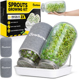 [LARGE SIZE] 2000ml(68oz) Seed Sprouting Mason Jar Kit with Stand,Drain Tray, Screen Lids,Blackout Sleeves,Good Ventilation & Drainage Capacity,Growing Fresh Organic Mung Beans,Broccoli & Microgreens