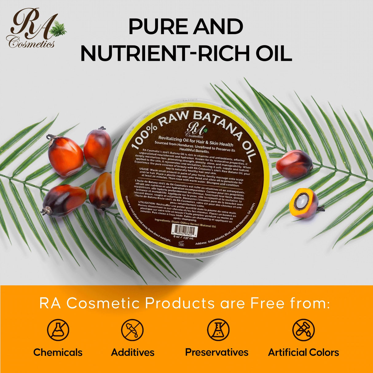 2 Pack RA Cosmetics 100% Natural Unrefined Batana Hair Oil for Healthy Hair, 16 oz | Nourishing Hair Moisturizer for Damaged Hair Repair| Strengthening and Nourishing Hair Conditioner - Sourced from Honduras