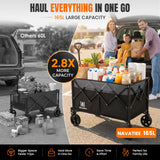 Navatiee 165L Collapsible Folding Wagon, Large Foldable Wagon with Silent All-Terrain Wheels, 330Lbs Heavy Duty Utility Grocery Cart for Camping Shopping Outdoor, Black