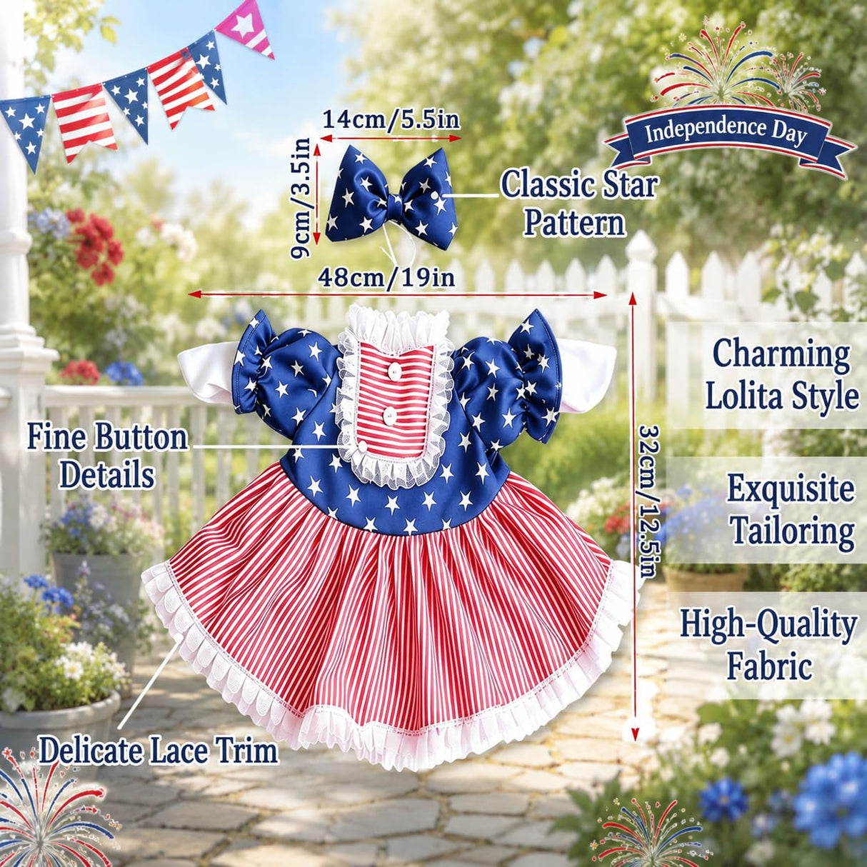 Mysense 4th of July Porch Goose Outfit for 23 Inch Goose Statue, Patriotic Red White Blue Goose Clothes with Bow for Outdoor Garden Patio Decor, USA 250th Anniversary Merchandise