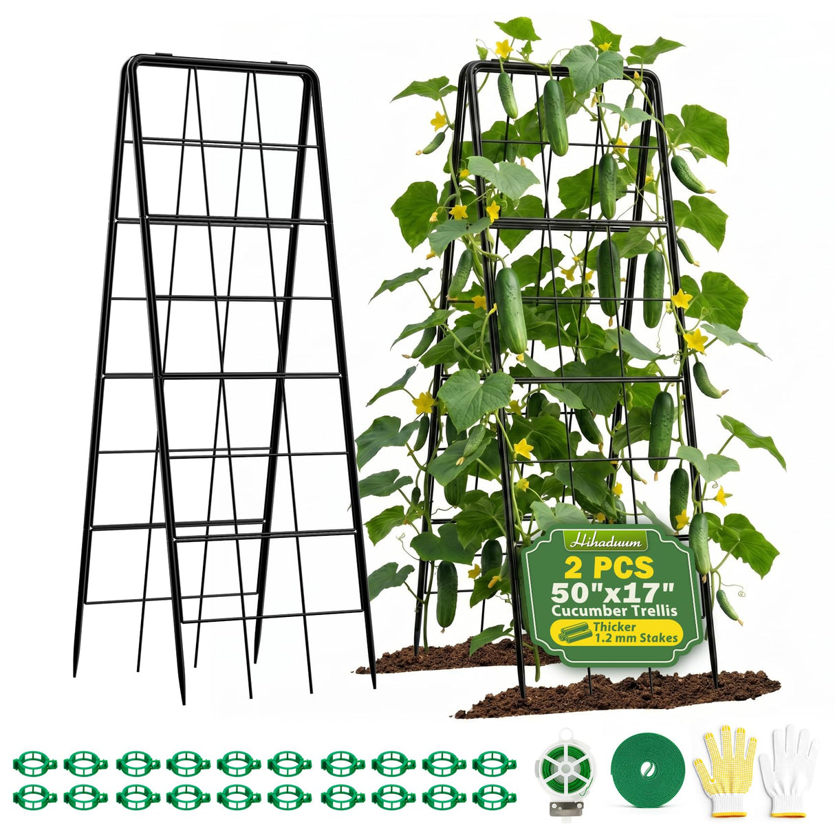 2 Pack 50" Tall A Frame Trellis for Climbing Plants Outdoor (50" X 17") – Heavy Duty Garden Adjustable Trellis, Metal Trellis for Cucumbers, Beans, Tomatoes, Grapes, and Vining Vegetables