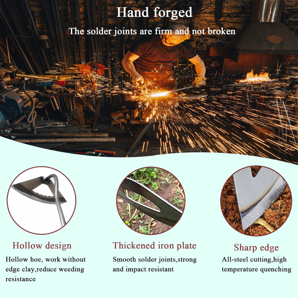 FmnyYaid Garden Hoe All-Steel Hardened Hollow Hoe, Sharp Durable Garden Weeding Tools, Garden Edger Weeder Portable Household Vegetable Garden Shovel for Backyard Loosening Farm Planting Weeding