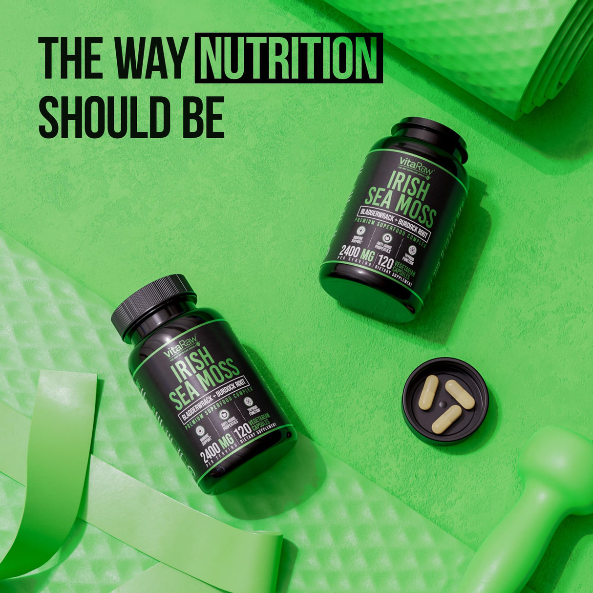 VitaRaw Organic Irish Sea Moss Capsules 2400 mg - Burdock Root and Bladderwrack Powder Real Seamoss Pills for Immune Support, Joint and Gut Health Help - Raw Sea Moss Advanced Herbal Supplement